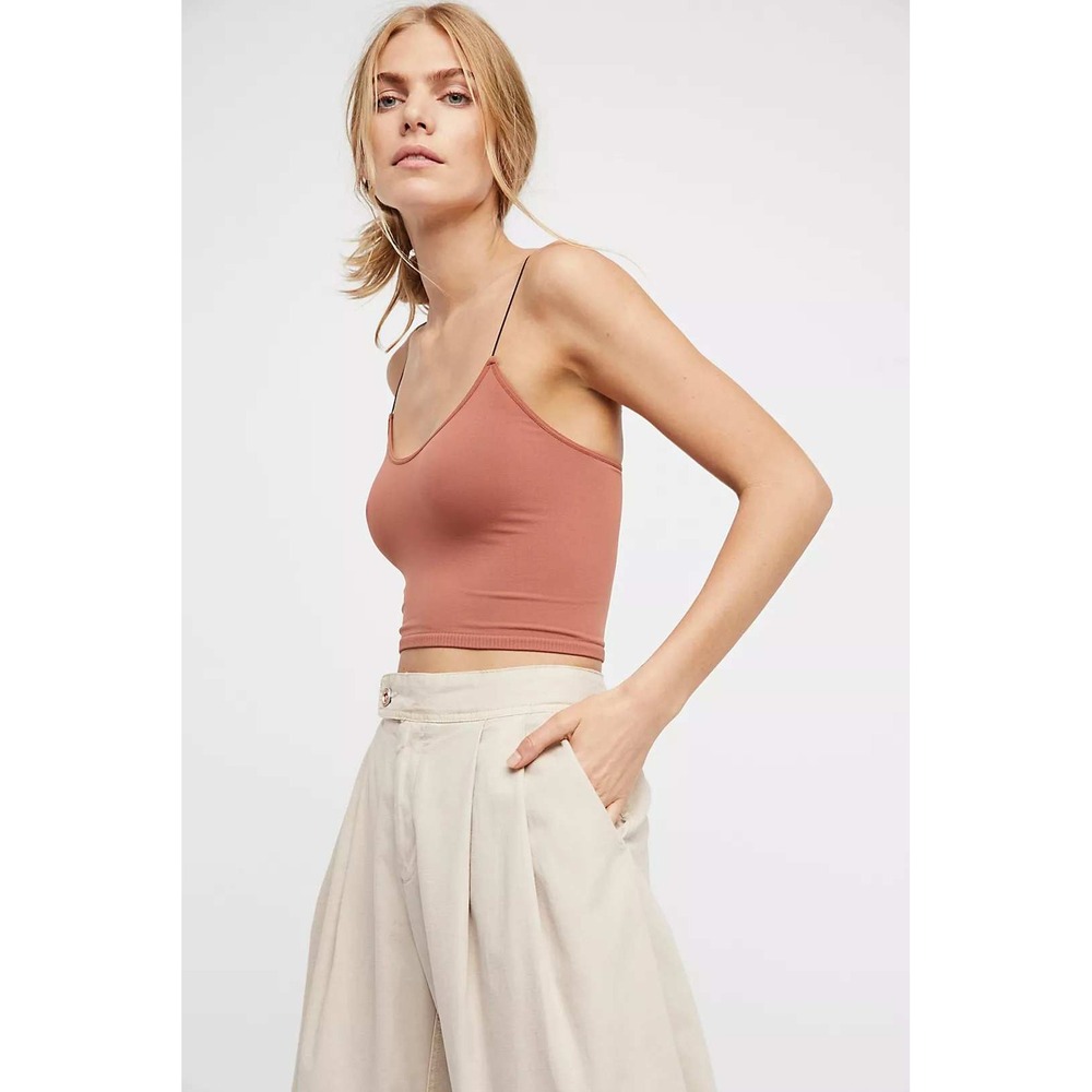 NEW Free People Brami Cropped‎ Cami Rose Copper M/L 32DD- 36C Boho Layer Top